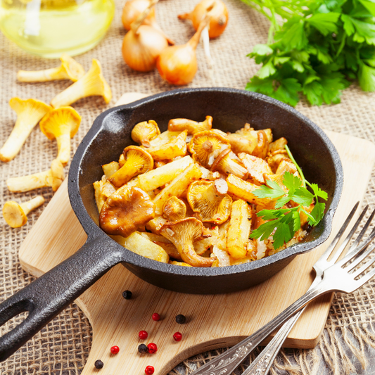 Pfifferlinge mit Drillinge & Crème Fraîche Dip